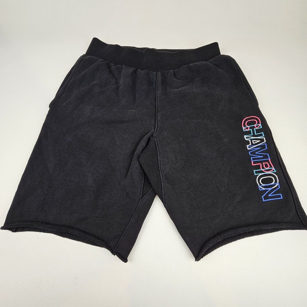Champion Reverse Weave Shorts Mens S Blk Embroidered Spellout Logo Sweat 10" IN